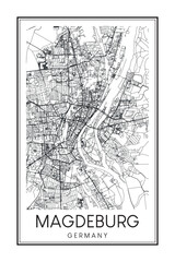 Hand drawn printable downtown road map poster of the German city of MAGDEBURG on solid white background with city name