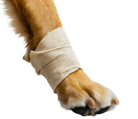 Close-up of a dog's bandaged paw, a wounded pet receiving veterinary care for an injury, animal health and medical treatment concept