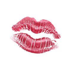 Lipstick kiss print mark isolated on transparent background, red lips symbol of love.