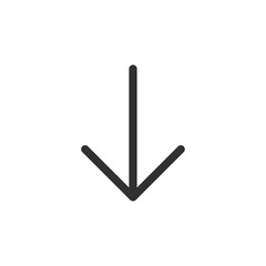 Downward arrow, linear icon. Download, move down, or scroll indicator. Line with editable stroke.