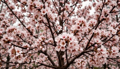 Cherry Blossom Tree in Full Bloom Showcasing Abundant Pink Flowers During Spring Season