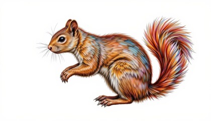 Obraz premium Illustration of a Playful Squirrel with Fluffy Tail in a Natural Setting