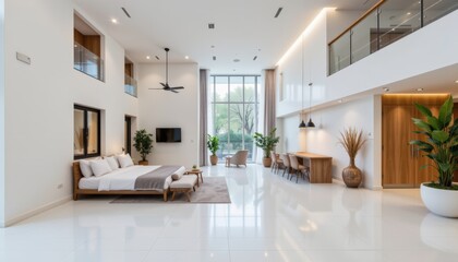 Fototapeta premium Spacious Modern Interior Design Featuring Natural Light and Elegant Furniture in a Minimalist Style