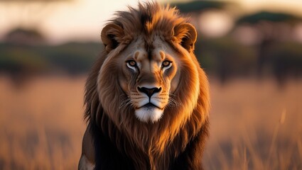 Fototapeta premium Majestic lion in golden light.