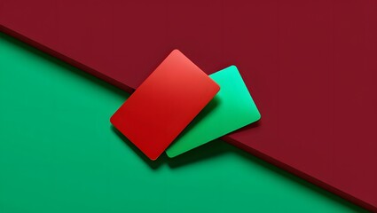 Modern Abstract Composition of Red and Green Cards on a Two-Tone Background