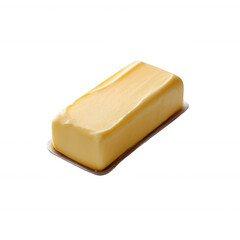 A block of creamy butter displayed against a white isolated background, perfect for culinary use or food presentations.