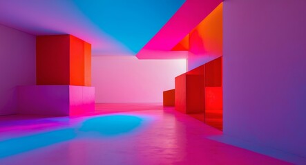 Abstract Architectural Space with Vibrant Gradient Lighting and Geometric Forms.