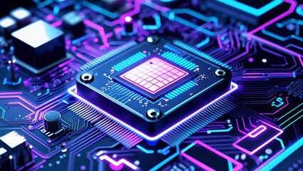 Fototapeta premium Close-up view of a microprocessor on a circuit board.