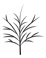 A tree without leaves. A shrub with crooked branches on a thin barrel. Silhouette. Vector illustration. Isolated white background. Idea for web design.