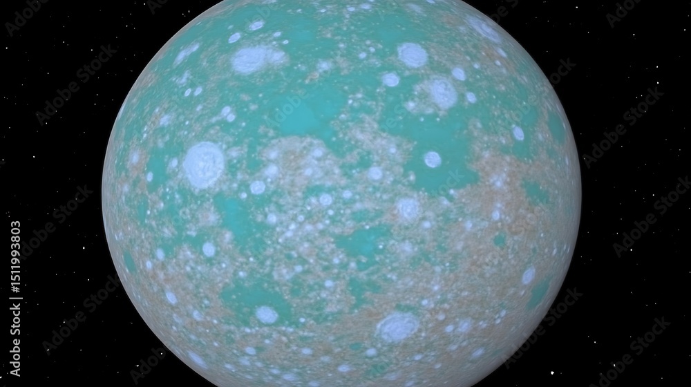 Poster a spherical celestial body with various surface patterns