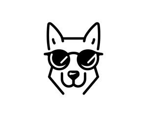 Minimal dog face with sunglasses in line art