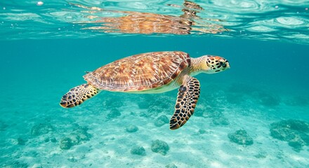 green sea turtle swimming underwater
