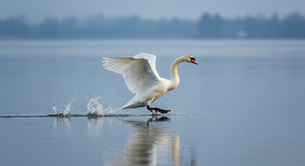 swan taking off from water