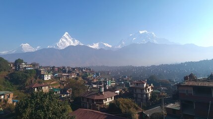 Majestic Himalayan Peaks Overlooking a Nepalese Village