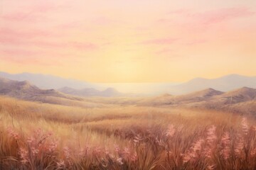 Obraz premium Nice pink sky landscape grass grassland.
