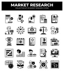 Collection of Market Research Icons: 25 Essential Business Research Symbols