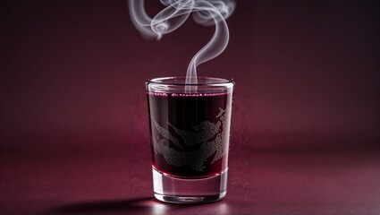 Steaming Berry Juice in Glass with Dark Red Background