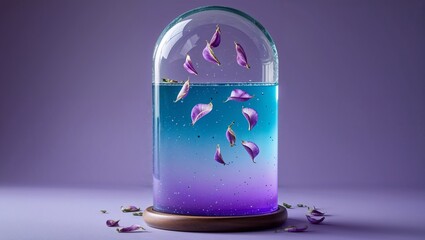 Gradient Blue-Purple Drink in Glass Dome with Petals