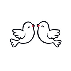 Two Birds Facing Each Other with Beaks Touching, Representing Connection, Affection, and Companionship in a Minimalist Vector Illustration