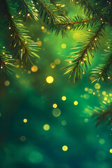 An abstract festive background of blurred Christmas tree lights, a magical and sparkling golden bokeh pattern for a holiday greeting card