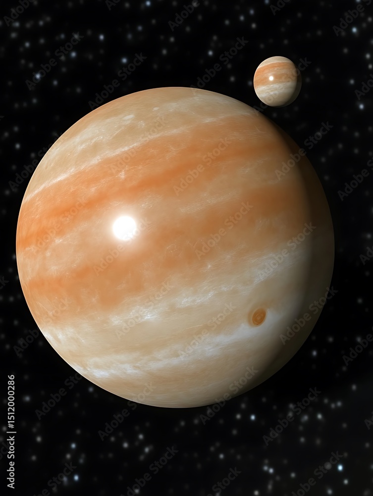 Aufkleber a large gas planet and small moon are floating in space
