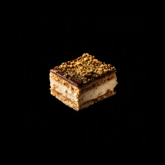 Delicious dessert slice on black background