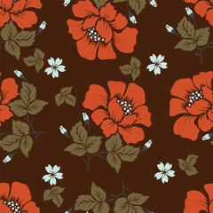 Exotic hand drawn flowers, seamless patterns with floral for fabric, textiles, clothing, wrapping paper, cover, banner, home decor, abstract backgrounds. Vector illustration