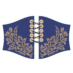 Elegant corset belt for women's clothing, wide blue belt with buckles. Women's fashion - stylish trendy design, vector clipart.	
