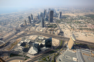 Fototapeta premium Aerial view from the top of Burj Khalifa, Dubai, United Arab Emirates (UAE)