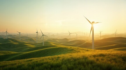 Renewable energy landscape with warm evening light
