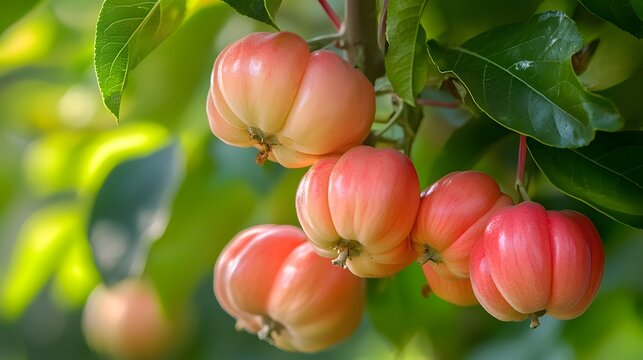 Rose apple tree with a bunch of growing mature Rose apple