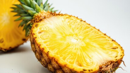 Fresh Pineapple Slice on a White Background, Ready for a Tropical Treat