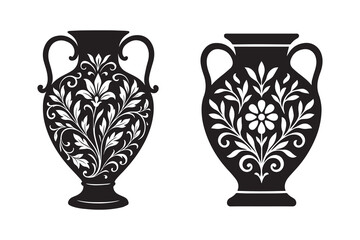 Decorative ancient vase silhouette with white background
