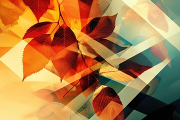 Vibrant autumn leaves and geometric overlays in warm hues