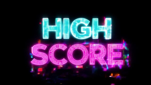 High score text in vibrant neon colors over dark arcade themed background symbolizing gaming success competition and achievement in digital gameplay - Powered by Adobe