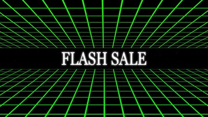 Animated retro style flash sale announcement featuring a neon green grid and galactic background for promotion - Powered by Adobe