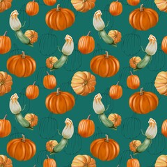 seamless pattern pumpkin digital drawing