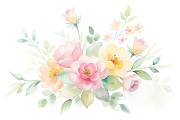 Watercolor floral bouquet painting soft pastel color artwork