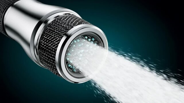 smart micro filter nozzle releasing water in smart Micro filter stream, smart micro filter flow visualized with precision, smart micro filter close-up spray motion in high detail