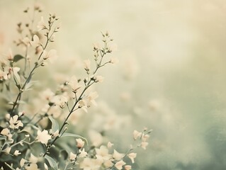 Delicate blossoms sway gently in a soft, ethereal garden landscape during golden hour