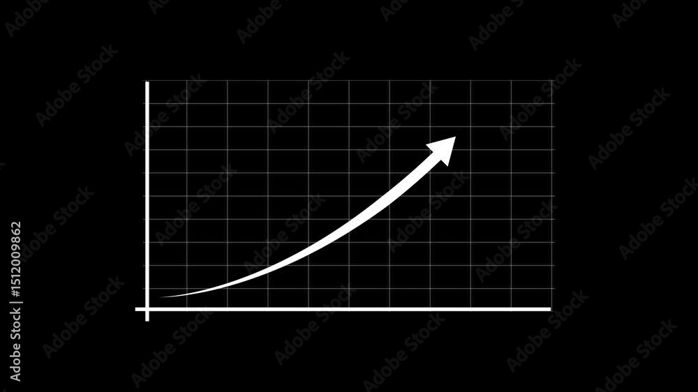 Poster ascending arrow graph representing growth and progress on a gridded background illustrating financia