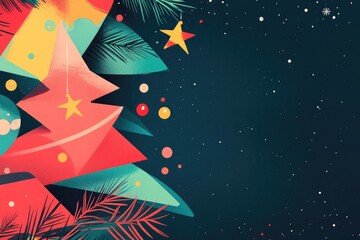 Abstract christmas art with geometric shapes, stars, and trees
