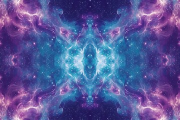 Mystical cosmic nebula symmetry with swirling colors in deep space