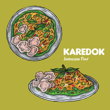 Adobe Illustrator Artwork Hand drawn vector Karedok Indonesian Food illustration design