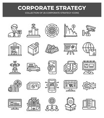 Collection of Corporate Strategy Icons: Planning. Marketing. and Finance