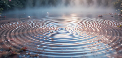 Surreal pastel ripples on a dreamlike pond, soft colors, ethereal atmosphere.