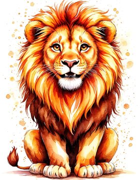 Naklejki lion watercolor illustration on white background.