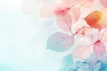 Colorful translucent leaves with pastel shades on light background