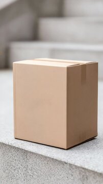 Closed cardboard box package for delivery stone surface,vertical video