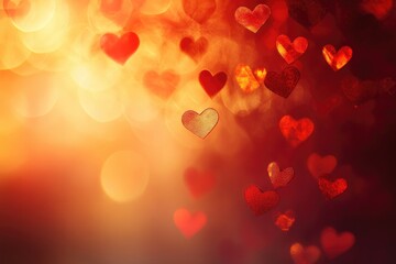 Heart-shaped bokeh lights creating a romantic valentine's day atmosphere